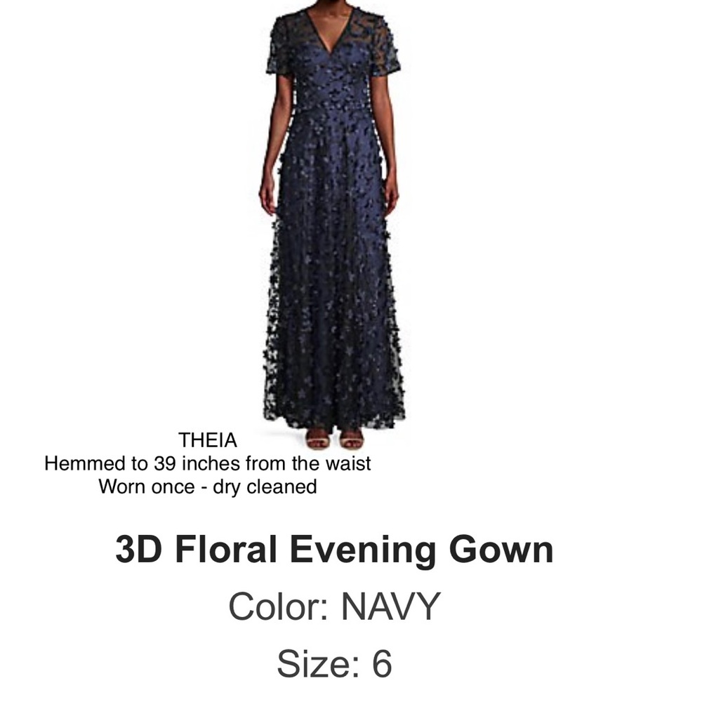 3D Floral Evening Gown - Size 6 - 39 inches from waist